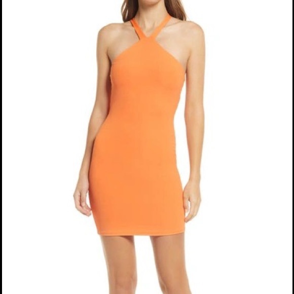 Naked Wardrobe Halter Minidress in Orange Tangerine Peel Size XL NWT - Picture 1 of 7